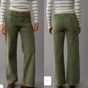 American Eagle Corduroy Stretch Low Rise Baggy Wide Leg Trousers Pants 10 Short